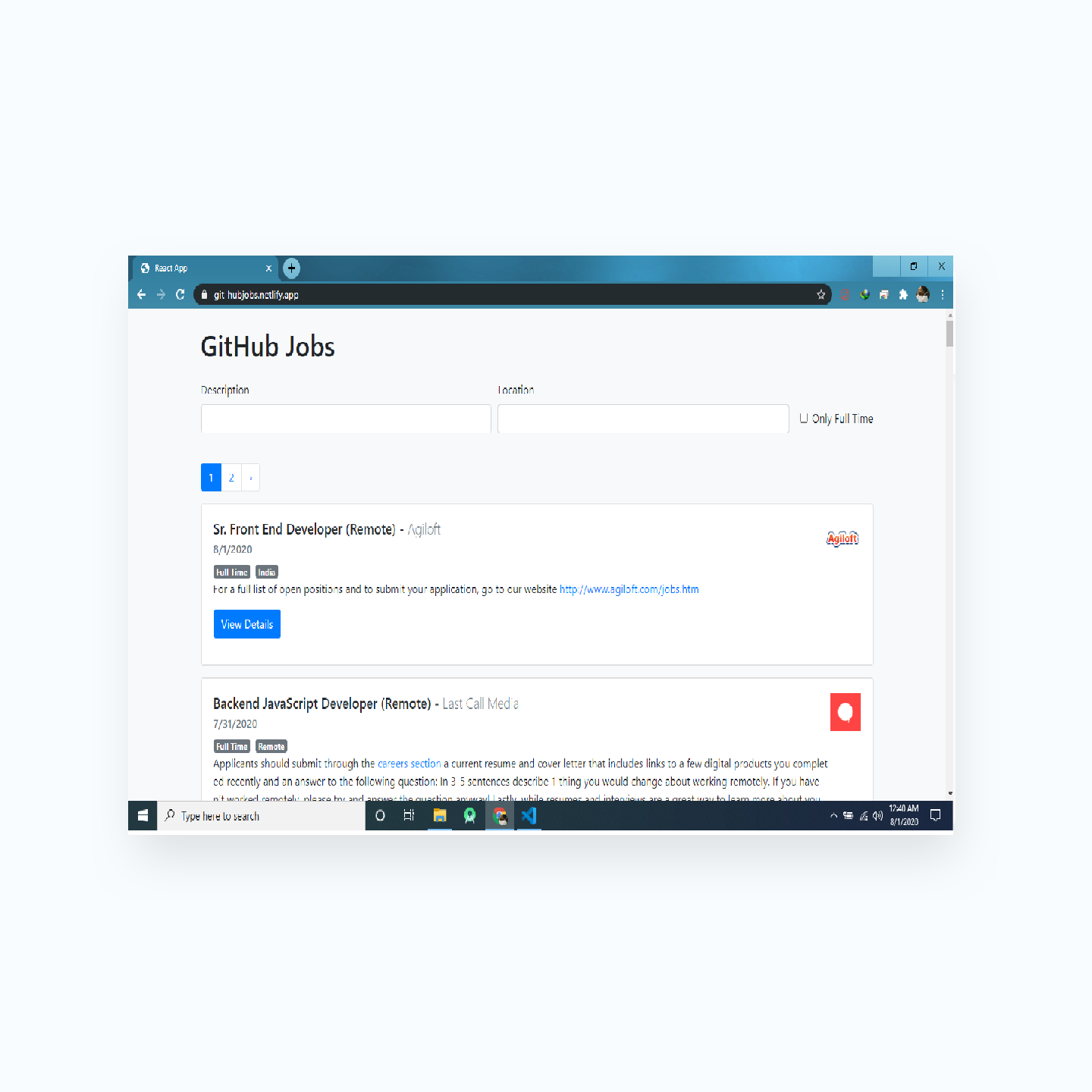 GitHub Jobs project screenshot